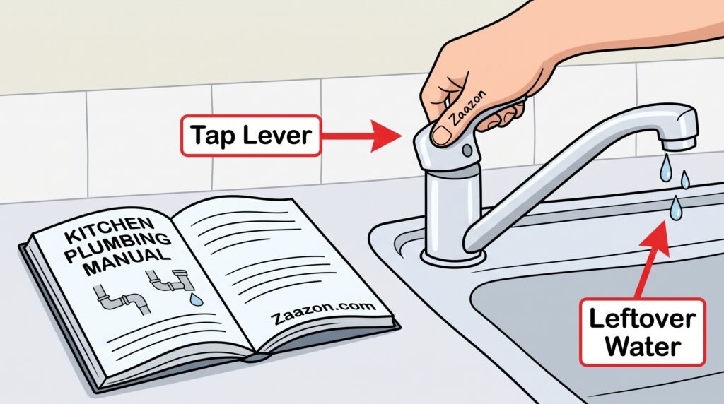 Covering a stainless steel kitchen sink drain hole with a soft dry towel