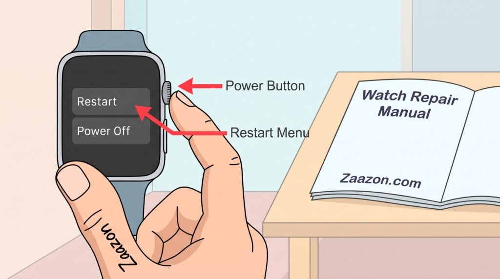 hand pressing power button to restart slow smart watch