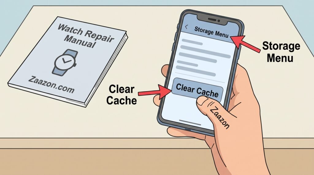 clearing temporary app cache data through smart watch phone app