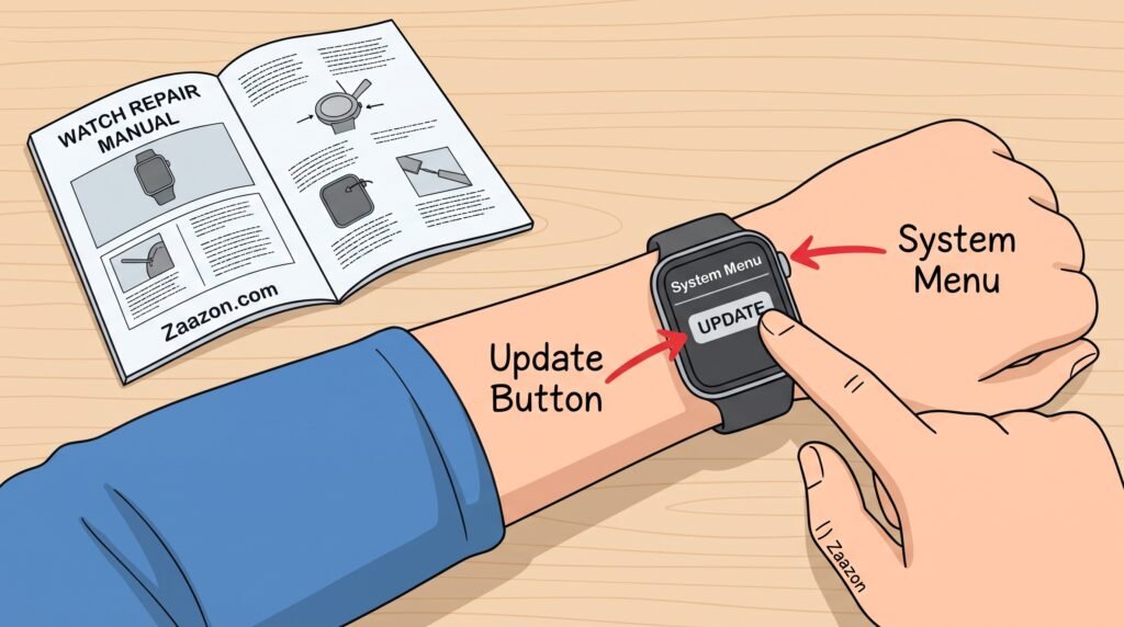 tapping system settings to update smart watch software firmware
