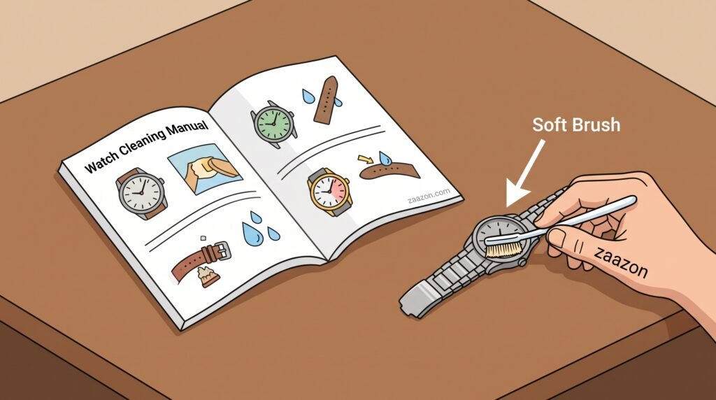 Scrubbing metal watch link gaps with a soft brush Step 8 Image Prompt: