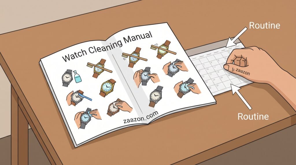 Organizing a routine schedule with a clean watch and calendar